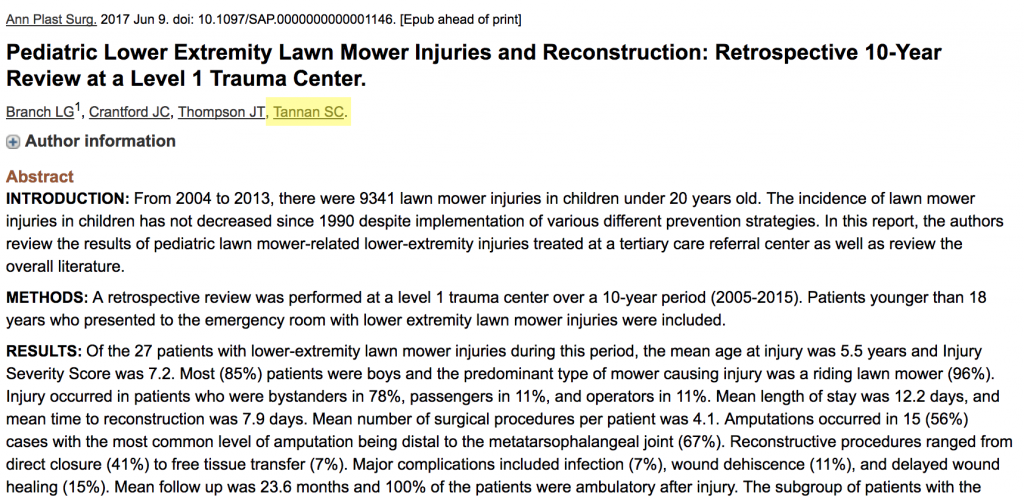 Pediatric Lawn Mower Injuries - Plastic Surgeon Tips