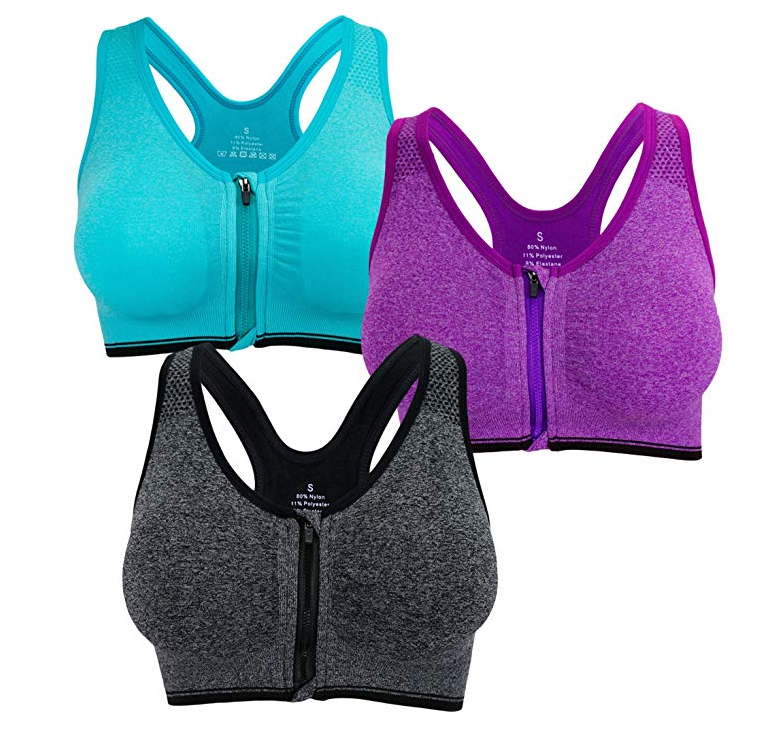  Womens Zip Front Sports Bra Wireless Post-Surgery Bra Zipper Closure  Bras Padded Surgical Bra Racerback Workout Gym Yoga Bras 3 Pack Zip Up  Compression Bras