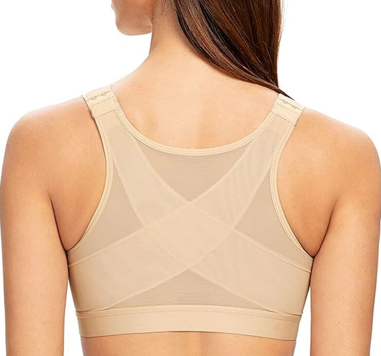 SHAPERX Womens Post-Surgical Front Closure Sports Bra  Adjustable Wide Strap Racerback Support Bra